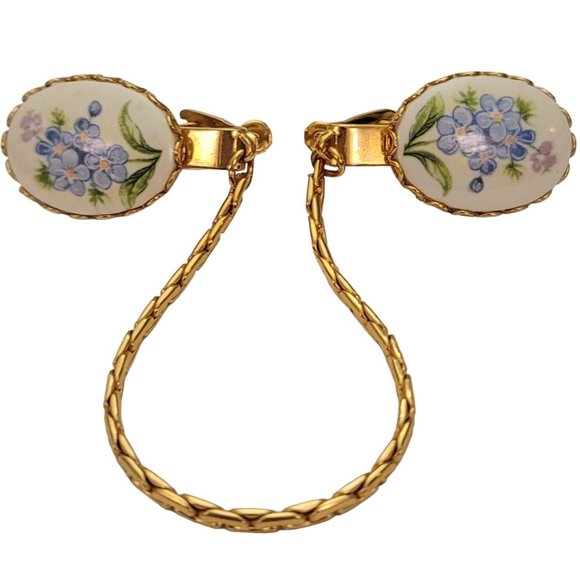 Oval Painted Forget Me Not Flower Cameo Style Sweater Clips E254 - Picture 9 of 9